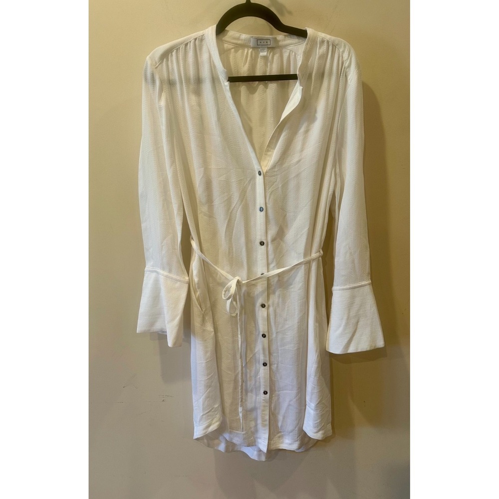 AYR 3/4 Slit Sleeve Viscose Button-Down White Dress Sz L Summer Beachy Vibes